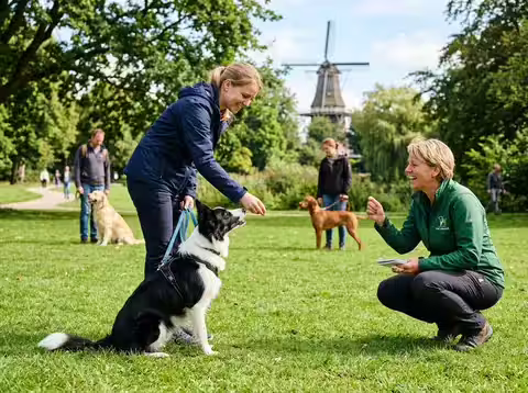 Hondentraining op een grasveld