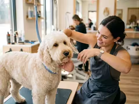 Trimsalon waar een hond wordt getrimd