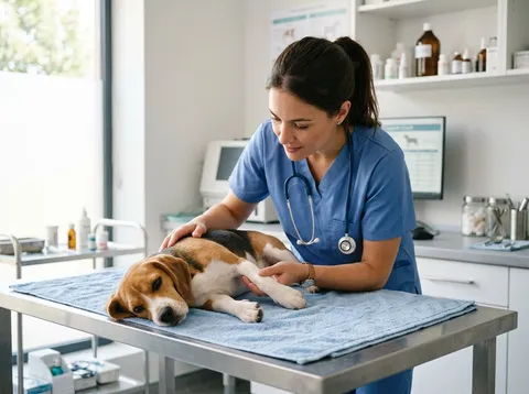 Dierenarts onderzoekt een hond in de kliniek