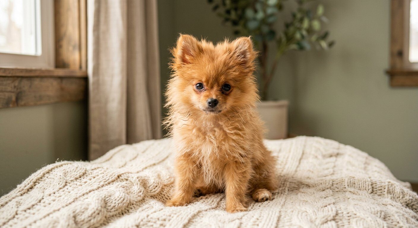 Pomeriaan pup in de ugly fase met onregelmatige vacht
